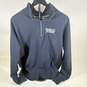Samuel Adams Pullover Men's L Blue 1/4 Zip Fleece Sweater Pockets‎ Brewery Beer